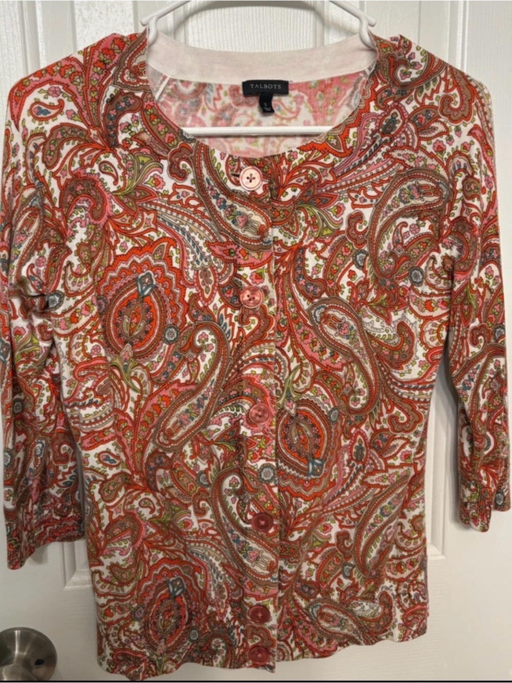 Talbots Orange Paisley Button-Down Blouse